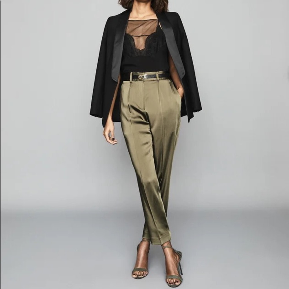 Reiss Olive Elyssa Satin Pleated Trousers